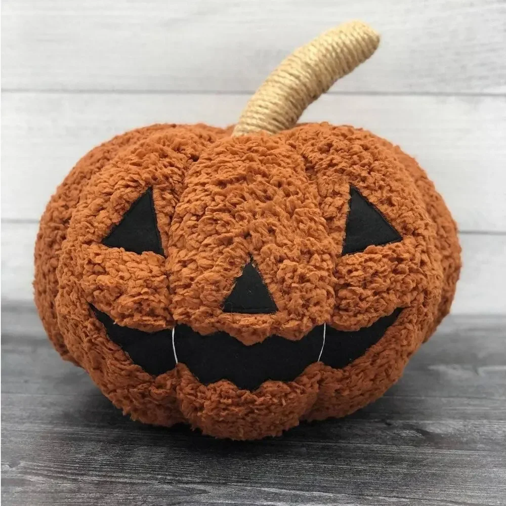 Sherpa Jack O Lantern Plush Pumpkin Pillow Halloween Decor